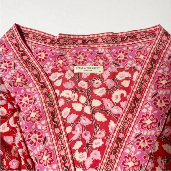 Spell & The Gypsy Delirium Floral Maxi Kimono in Red Coral - Picture 8 of 13